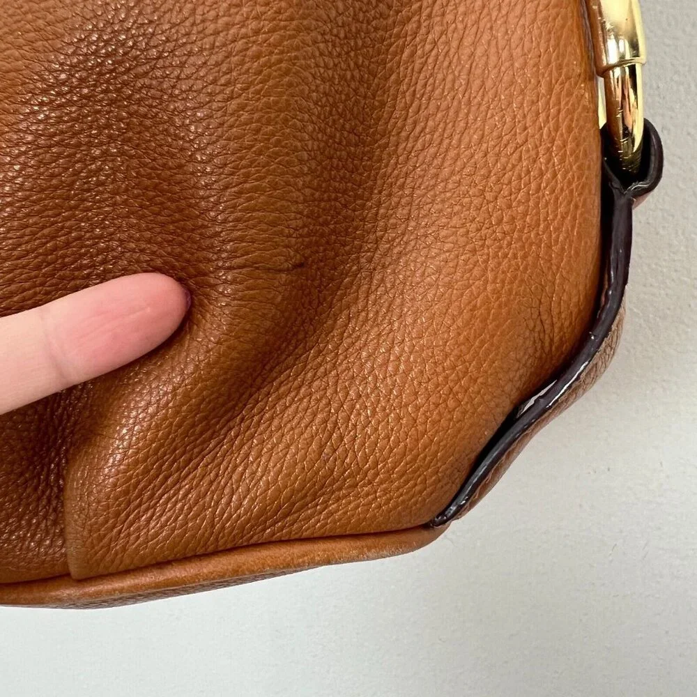 Michael Kors Leather Hobo Handbag Shoulder Bag Gold Plated Hardware Fulton Brown